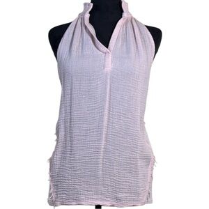 Red Haute Top Pink Sleeveless Smocked Henley in Size S NWT